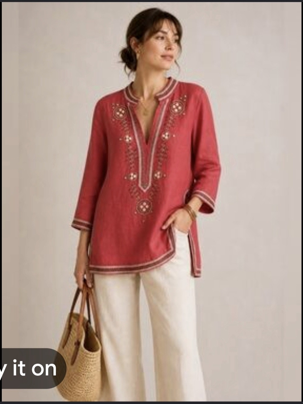 Embroidered Linen Floral V Neck Tunic Boho Whimsical Fairycore Top Small